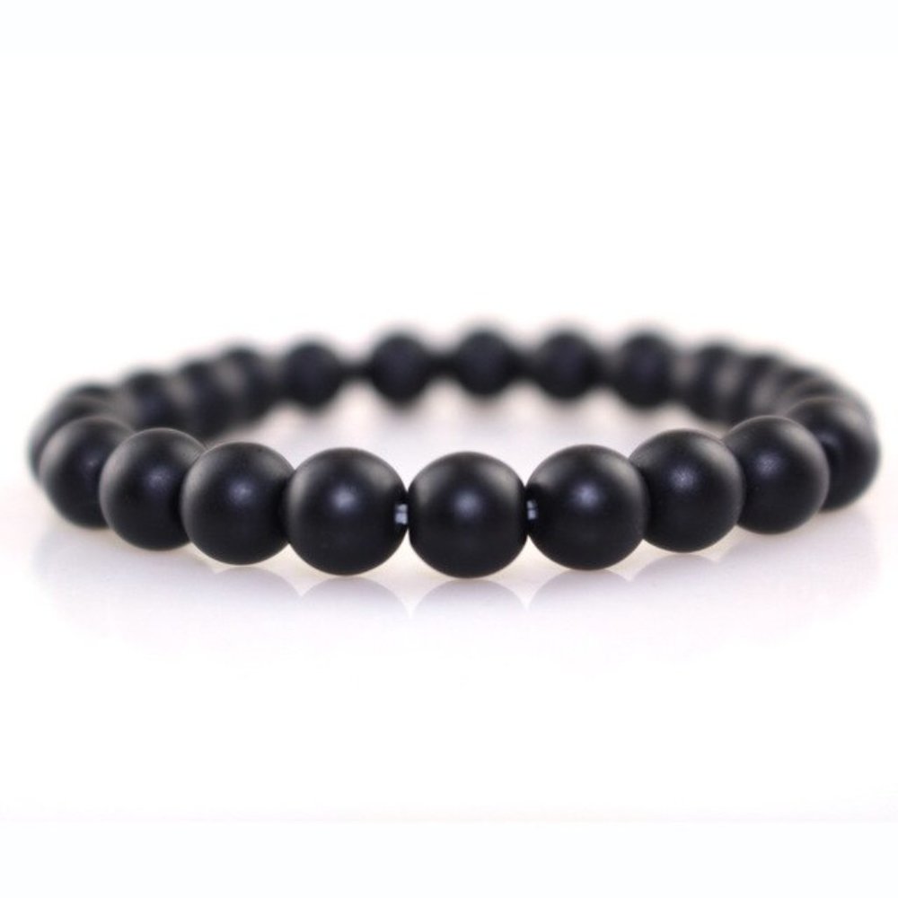 New 1 Midnight Black Natural Onyx Wrist / Ankle Bracelet Stretch Adjustable Size